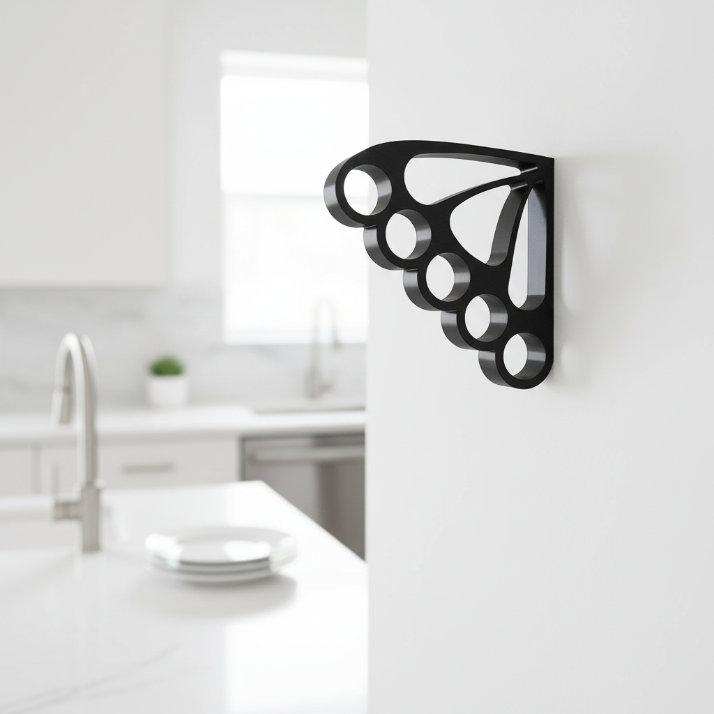 Wieszak na butelki Sodastream w białej kuchni