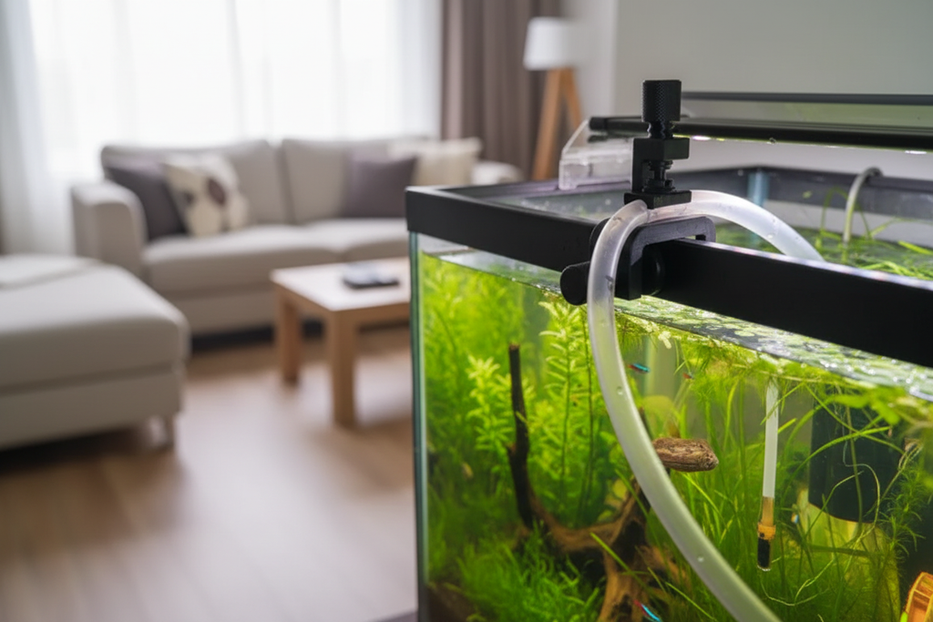 Uchwyt - zbliżenie na akwarium